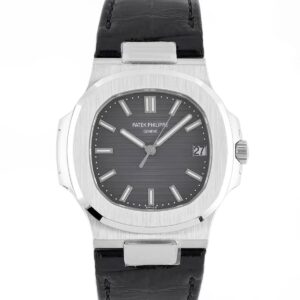 Nautilus Jumbo 5711 Grey Dial in Steel with Black Leather Strap