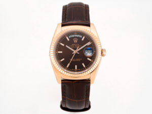 Day-Date 40 Brown Dial in Rose Gold on Leather Strap