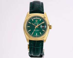 Day-Date 40 White Dial in Yellow Gold on Leather Strap